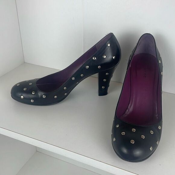 Marc Jacobs Rounded Toe Silver Stud Embellished Heels 37 Black - Picture 1 of 10